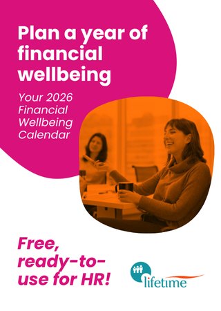 Text reads: Plan a year of financial wellbeing. Your 2026 financial wellbeing calendar. Free, ready-to-use for HR!