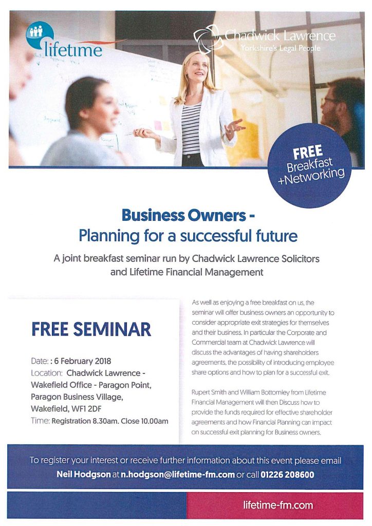 Lifetime Business Seminar Leaflet - Planning for a successful future - Chadwick Lawrence