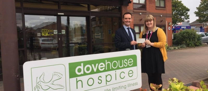 Lifetime financial planner Robert presents referral scheme cheque to Dove House Hospice