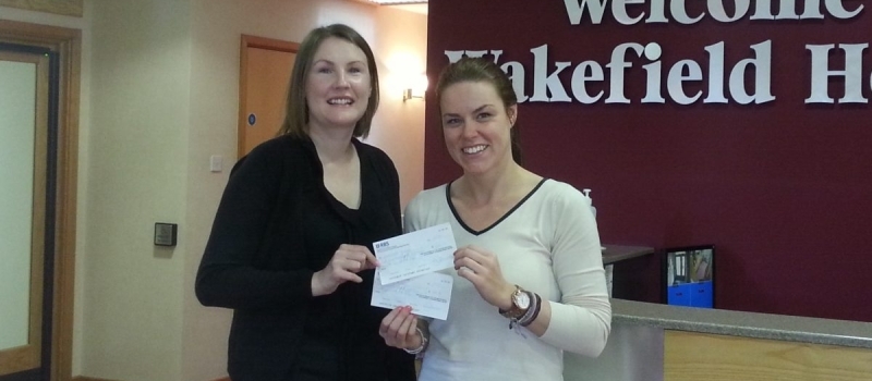 Helen hands over referral scheme cheques to Wakefield hospice